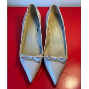 LK Bennett London Women's 7.5 Pointy Beige Patent Leather Pumps Spain Bows